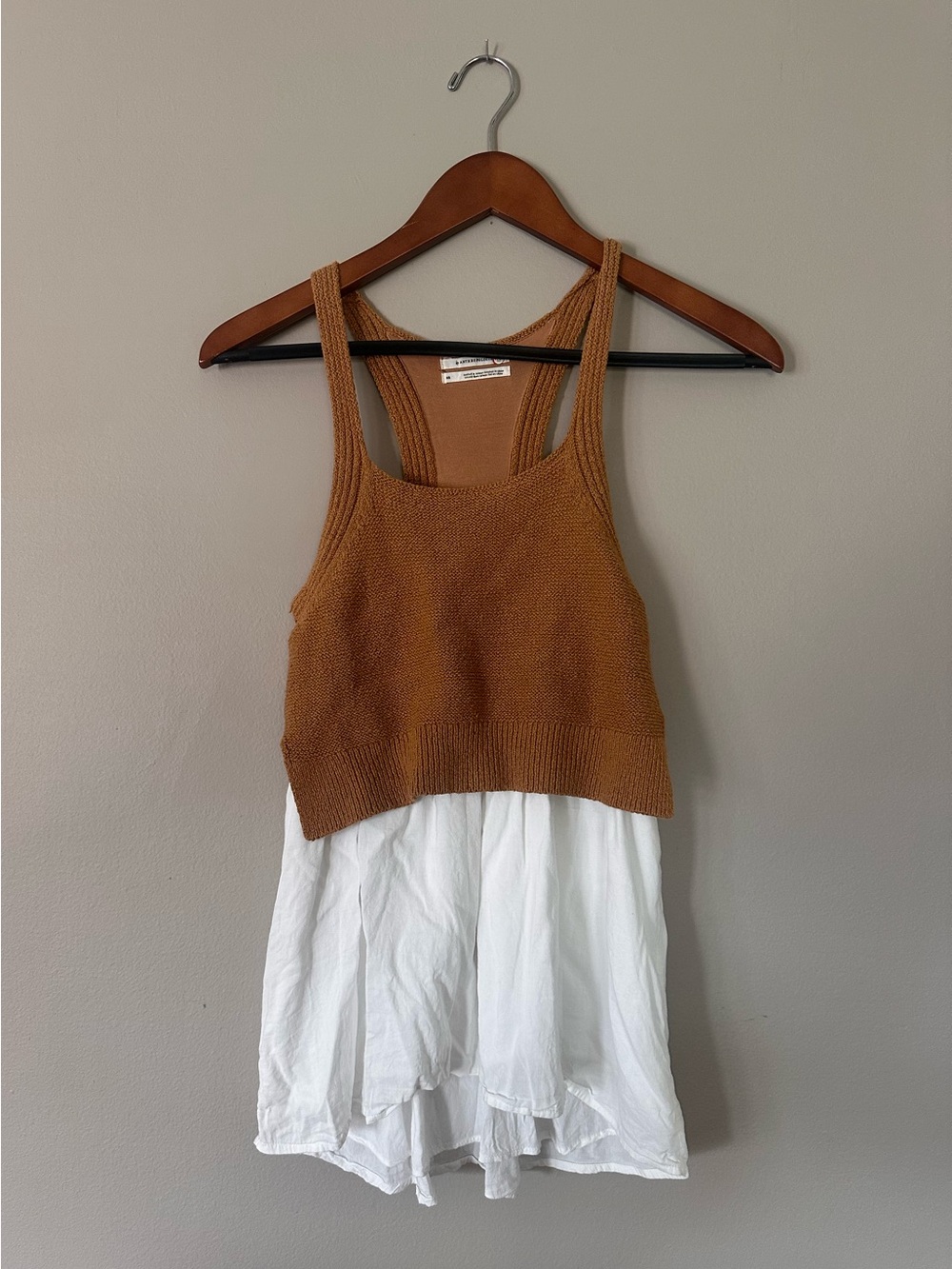 Anthropologie Rust Knit Tank with White Layered Hem
